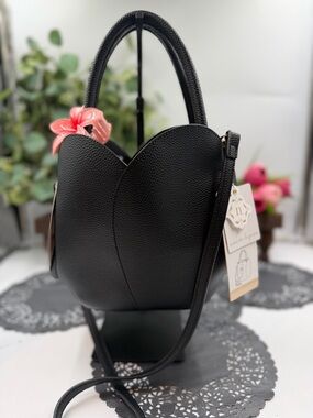 TikTok Viral Nanette Lepore Black Pebble Leather Tulip Top Handle Crossbody Bag